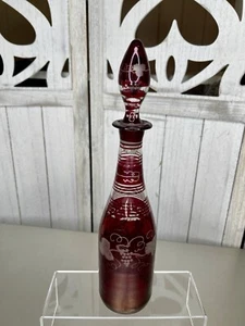Antique Egermann Bohemian Czech Ruby to Clear Glass Decanter Grapes Vines - Picture 1 of 9