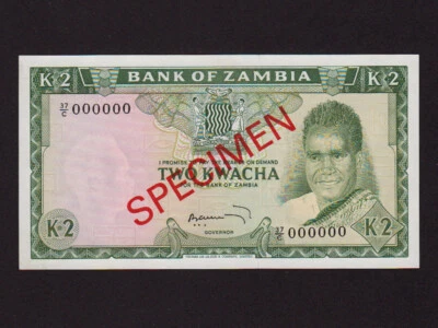 Zambia:P-11cs,2 Kwacha,1969 * K. Kaunda * Specimen * UNC * - Image 1 of 2