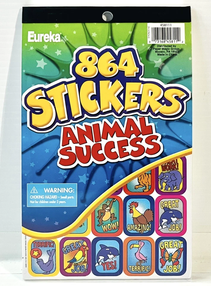 Pegatinas de animales Eureka pegatinas de recompensa para maestros y estudiantes, 864 piezas NUEVO Foto 1 de 4