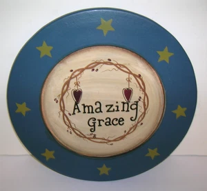 Primitive Rustic Country Home Decor 9.5" Pressed Wood Plate AMAZING GRACE - Picture 1 of 3