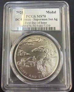2025 1oz Superman Silver Medal MS70 PCGS FDOI Superhero Series Rare Holder - Picture 1 of 2