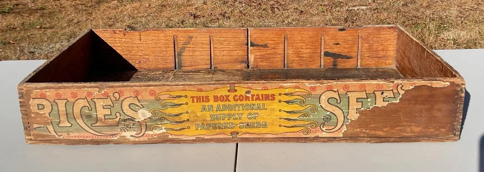 Antigua Publicidad Semillas de Arroz Caja Madera Contador Expositor Tienda General 24.5" L Foto 1 de 1