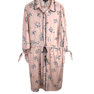 Lauren Ralph Lauren Shirt Dress 20W Blush Pink Floral 3/4 Sleeve Tie Boho Preppy - Picture 1 of 9