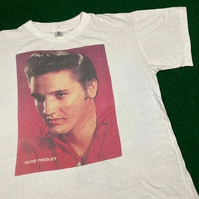 Camisa De Colección Elvis Presley Para Hombres XL Blanca Rey del Rock N Roll Puntada Única Años 90 Foto 1 de 4