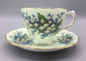 Colclough "Vergissmeinnicht" Teetasse & Untertasse massiv hellgrün Bone China Vintage - Bild 1 von 20