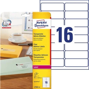Avery Purpose Form L7562-25 Address-Labels, 99.1 x 33.9 mm, 25 Sheets - Afbeelding 1 van 3