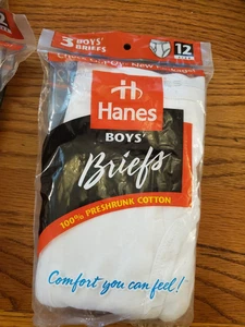 Hanes Vintage 1997 Boys Briefs White Cotton 3 Pack Underwear Size 12, New - Picture 1 of 5