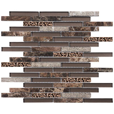 Salpicadero de azulejos de mosaico con adornos de oro rosa vidrio piedra mármol oscuro Emperador marrón Foto 1 de 4