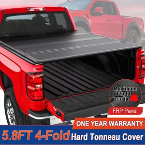 5.8FT 4-Fold FRP Hard Truck Tonneau Cover For 2007-2025 Silverado Sierra 1500 - Picture 1 of 9