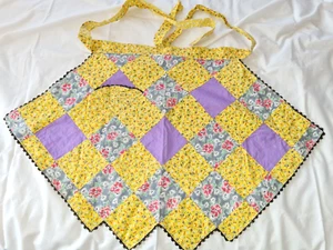 Vintage 1940er Multi FUTTERSACK Halbschürze Rosa Blumen RICKRACK - Bild 1 von 8