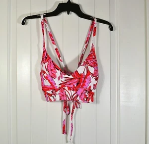 NWT WOMEN'S JESSICA SIMPSON PRINTED CROPPED SWIM TOP RED MULTICOLOR SZ S, L - Picture 1 of 6