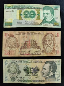 Banco Central De Honduras~20/10/5 Lempiras~Billetes de Banco/Papel Moneda - Imagen 1 de 3