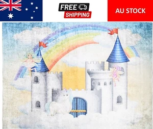 Kids Castle Unicorn Fairy Rug |80x150cm | Multicolour | Anti-Slip | Washable - Picture 1 of 12