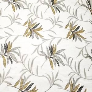 Silver Gold Luxury Leaf Embroidered Faux Linen Fabric 54" By The Yard Drapery - Picture 1 of 10