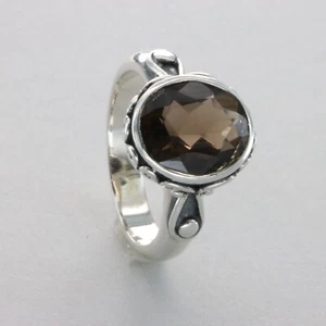 Anillo Ovalado Cuarzo Ahumado - PLATA ESTERLINA 925 - Piedras Preciosas Naturales y Genuinas #15e - Imagen 1 de 8
