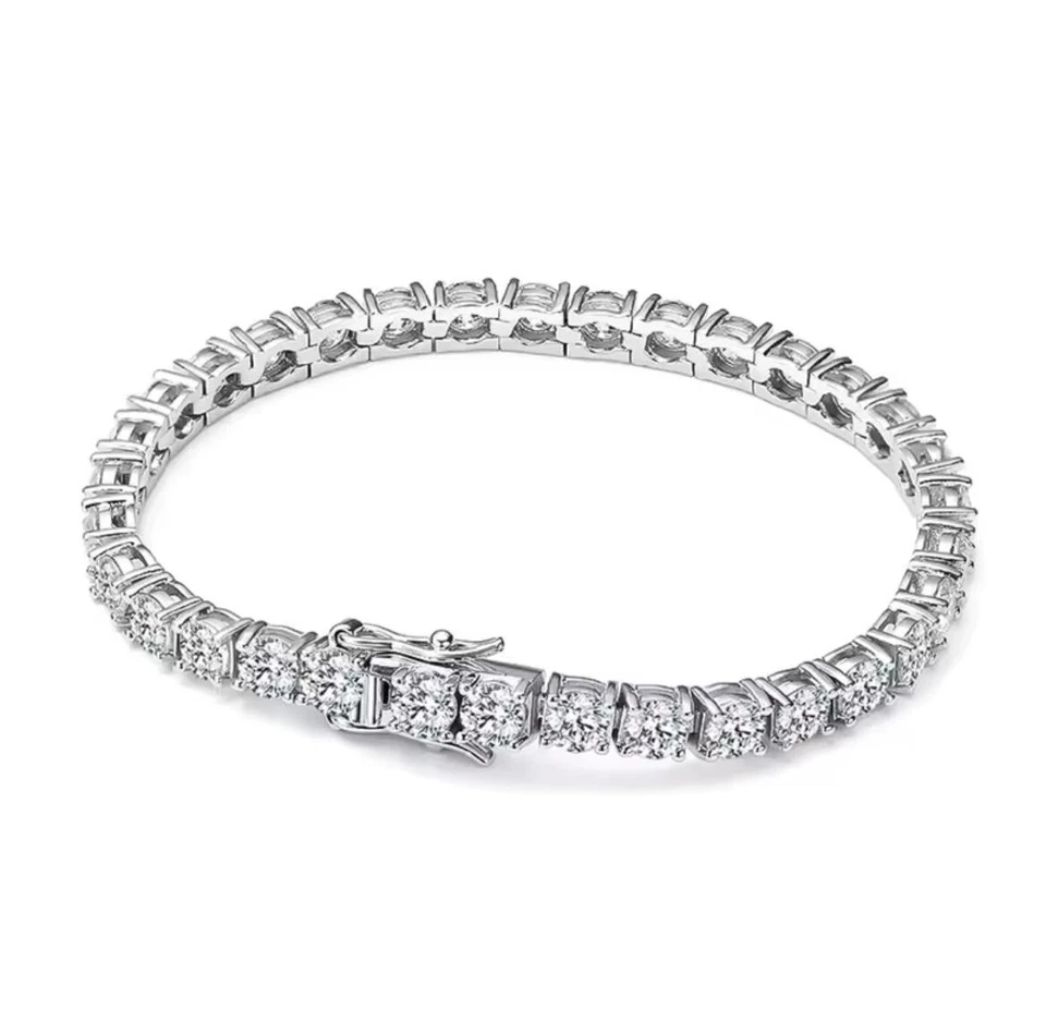 3ct Tennis Bracelet White Gold 18K Lab-Created LED Box Diamond Test Pass 14cm - Image 1 of 3