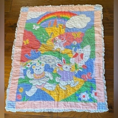 Edredón edredón de cuna vintage para bebé unisex arco iris animales conejos Foto 1 de 4