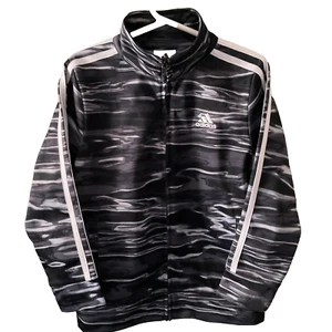 Adidas Full Zip-up Track Jacket Black & Gray White with Embroidered Logo Sz 6 - Picture 1 of 8