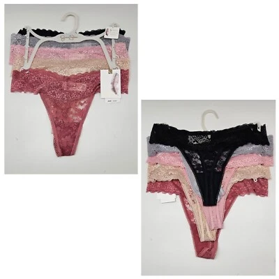 JESSICA SIMPSON Mujer S M L 5 Pk Tanga Bragas Encaje Negro Rosa Púrpura Beige Foto 1 de 4
