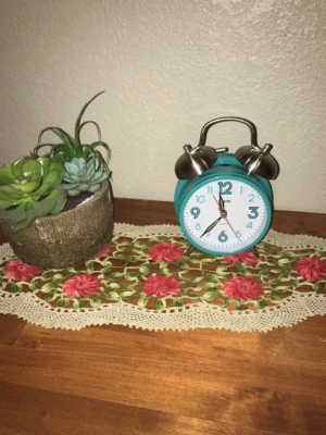 Sharp Twinbell Quartz Analog Alarm Clock w/Touch Activated Back Light New Teal - Image 1 of 4