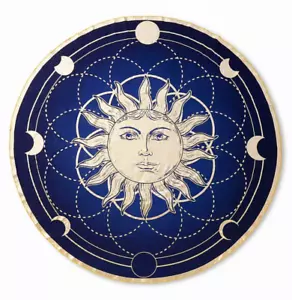 Hermoso Tapiz Metálico 50" x 50" Fases del Sol y la Luna, Tapiz Redondo del Sol - Imagen 1 de 2