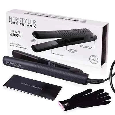 Herstyler Superstyler Ceramic Flat Iron Dual Voltage Hot Hair Straightener Black - Image 1 of 4