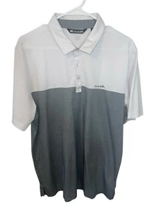 TRAVIS MATHEW Men's XL Grey White Colorblock Polo Pima Cotton- Polyester Blend - Picture 1 of 11