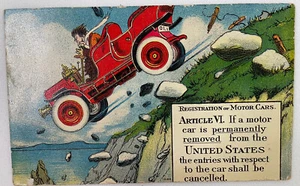 1910 Postcard AUTOMOBILE SERIES No2 Registration Of Motor Cars DRIVING OFF CLIFF - Picture 1 of 3