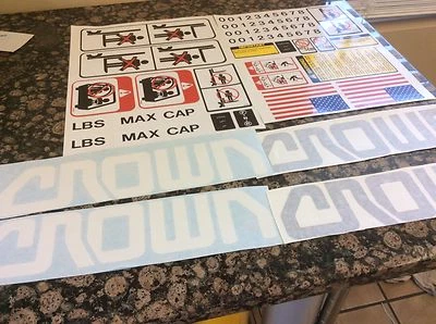 Crown Forklift Decals PKG 2 Dark Gray & 2 White 2 pages safety decals
