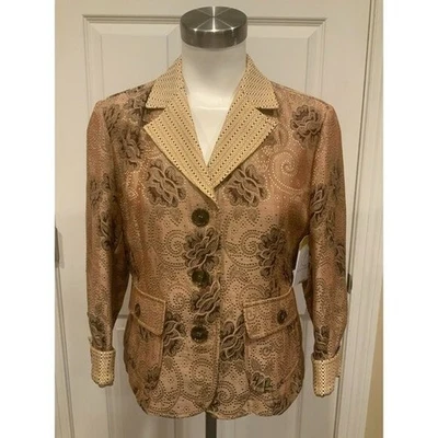 Blazer Etro Bronceado Floral y Cachemira Jacquard con Cuello Muesca, Talla 12 (US) 46 (IT) Foto 1 de 4