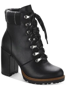 SUN STONE Womens Black Lace Up Octavia Round Toe Block Heel Hiking Boots 9 M - Picture 1 of 11