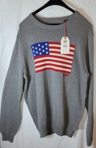 Chaps Sweater Men's American Flag Crewneck Pullover Knit LG Gray - Picture 1 of 8