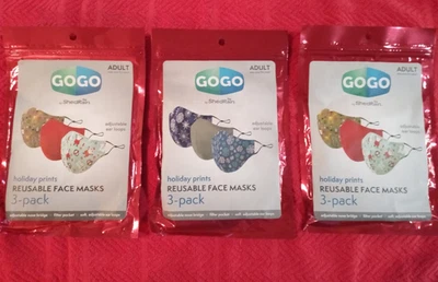 Adulto Unisex GoGo ShedRain Navidad Tela Mascarillas 9 cuentas 3 paquetes - Nuevo en Paquete Foto 1 de 2