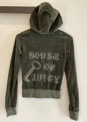 Juicy Couture Y2K Velour Hoodie Zip-Up Sweatshirt Olive Green Size Petite - Image 1 of 4