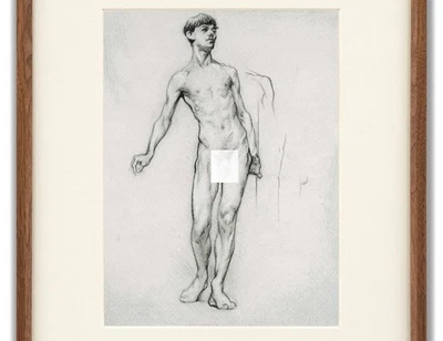 Dibujo desnudo masculino vintage William ORPEN antiguo maestro académico americano Foto 1 de 4