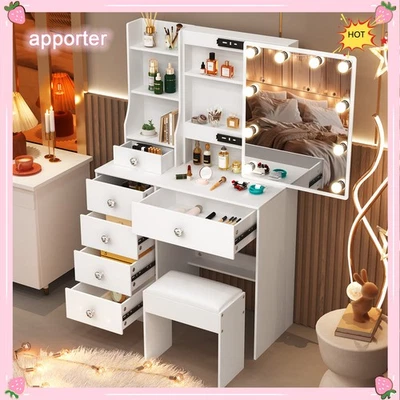 YAMISSI 10 LED Lights w/3 Colors Mirror &Drawer Dresser Table Makeup Desk for Xams gifts