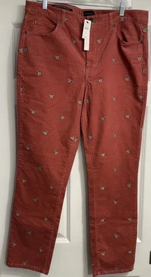 NWT Talbots Sz 14 Stretch Embroidered Mallard Ducks Corduroy Straight Leg Pants - Image 1 of 4