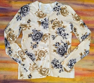 ⭐Cardigan Suéter Charter Club Mujer Manga Larga Floral Rosas Beige Azul S 1382 - Imagen 1 de 7