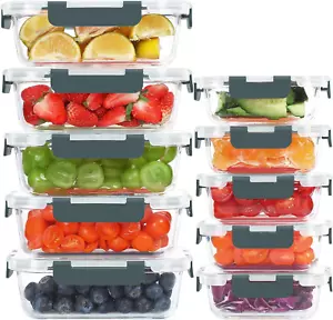 10 Pack Airtight Glass Meal Prep Containers - Oven, Freezer, Microwave Safe - Picture 1 of 12