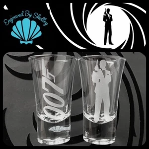 James Bond 007 Pair Of Shot Glasses Hand Engraved Gift For Him! - Picture 1 of 5