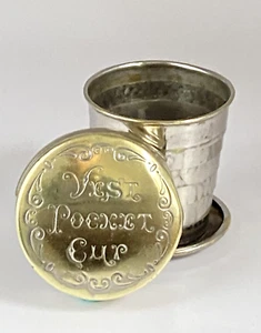 Antiguo vaso plegable expandible con bolsillo superior plateado de la Primera Guerra Mundial - Imagen 1 de 19