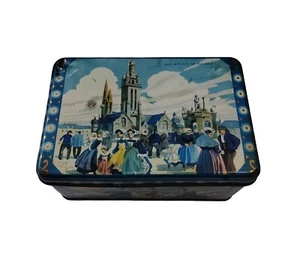 Old French Cookies or Cakes Empty Rusty Litho Metal Tin Pleyben Square France - Picture 1 of 16
