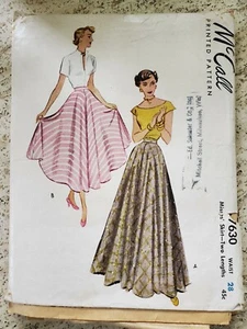 Complete Vtg 1949 LONG SWEEP EVENING SKIRT McCall 7630 FORMAL Waist 28" Hip 37" - Picture 1 of 2