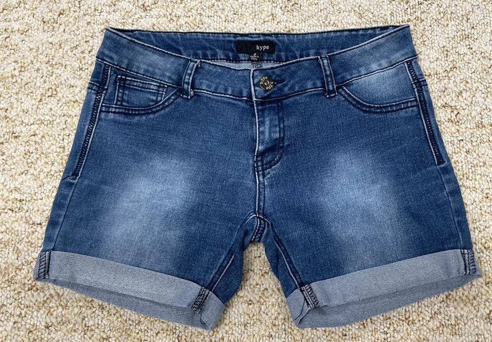 Pantalones cortos de jean Hype para mujer talla 5 elásticos con puños tiro bajo (cintura 30") Foto 1 de 4