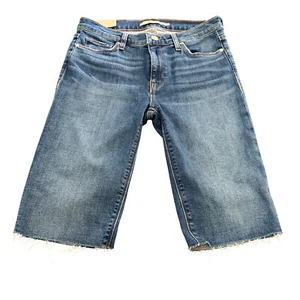 Hudson Amelia Mid Rise Knee Blue Denim Shorts Women's Raw Hem, Size 27 NWT - Picture 1 of 11