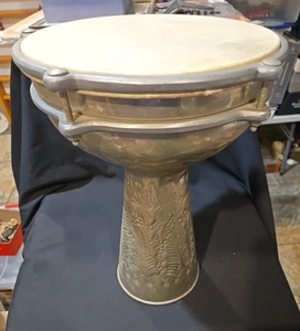 Vintage Doumbek - 10” Head - Metal Base 15” Tall - Picture 1 of 13