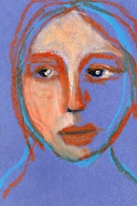 Giclee PRINT Wall Art Lady Portrait 4x6 Inches Purple Orange - Picture 1 of 15