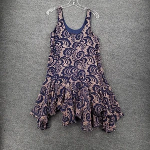 Single Dress Womens S Small Blue Floral Tank Mini Silk Ruffle A Line Sleeveless - Picture 1 of 11