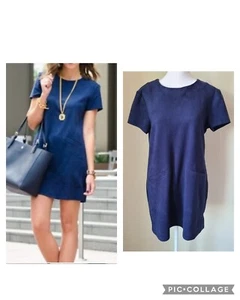 WAYF Micro Mini abito a tubino scamosciato blu navy medio finte tasche - Foto 1 di 9