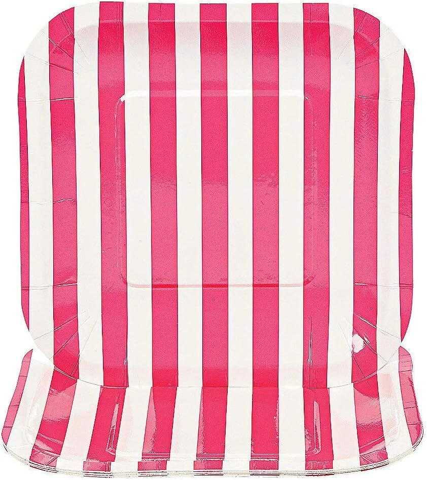 Platos de postre cuadrados de 7" para fiesta de cumpleaños de jardín de color liso a rayas rosas Foto 1 de 1
